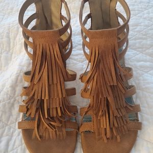 Brown Fringe Sandals 6 1/2